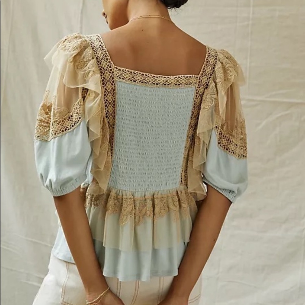 Anthropologie Ruffle Lace  Peplum Top Small - Picture 2 of 4